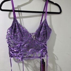 ROMWE corset Bra Purple Lace Up With Wire Cups  Large Lingerie